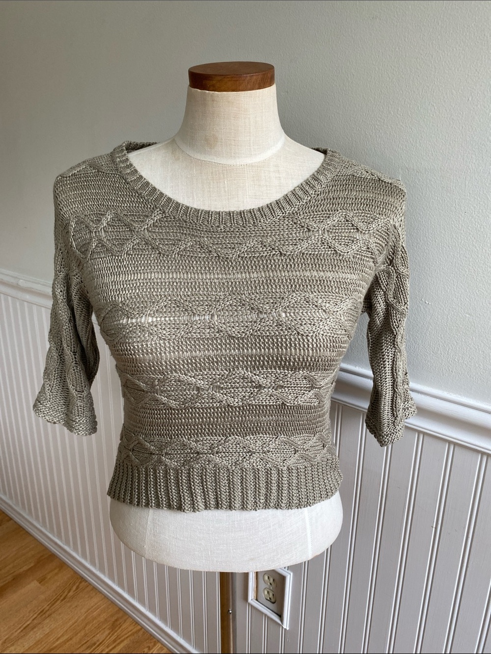 Fire Los Angeles Taupe Cable Knit Short Sleeve Sweater